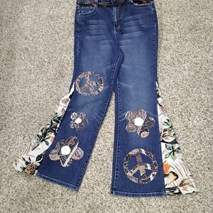 Bohemian Floral Patchwork Flare Jeans